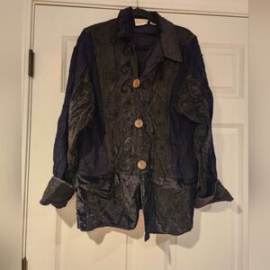 Ganto vintage soft black velvet button up coat M